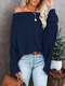 Solid Knitted Long Sleeve O-neck Women Loose Sweater - Blue