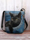 Women Cat Pattern Printing Crossbody Bag Shoulder Bag - Blue