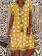 Bohemian Polka Dot Printed V-neck Short Sleeve Midi Dress - Yellow