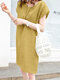 Vestido solto manga curta decote sólido para mulheres - Amarelo