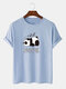 Mens Nope Panda Print 100% Cotton Loose Casual Short Sleeve T-Shirt - Blue