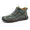 Men Hand Stitching Large Size Veins Soft Sole Ankle Boots - Green