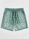 Men Paisley Graphic Patchwork Lifestyle Mid Length Wide Legged Breathable Board Shorts - Green