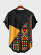 T-Shirts für Herren mit ethnischem geometrischem Druck, Rundhalsausschnitt, abgerundetem Saum und kurzen Ärmeln - Gelb