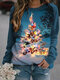 Christmas Print Long Sleeves O-neck Casual Sweatshirt For Women - Blue