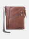 Men Vintage Chains RFID Genuine Leather Cow Leather Multi-card Slots Coin Purse Wallet - Brown
