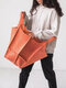 Women's Vintage PU Leather Oversize Brown Capacity Shoulder Bag Handbag Tote Bag - Orange