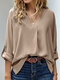 Solid Long Sleeve V-neck Blouse For Women - Khaki