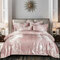 Luxury Silk Like Comforter Sets Queen Satin Jacquard Paisley Brushed Heart Quilted Bedding Sets with Pillowcases - Pink