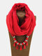 Vintage Beaded Drop-shaped Pendant Solid Color Cotton Linen Acrylic Scarf Necklace - Red