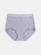 Plus Size Women Cotton Breathable Antibacterial High Waist Panties With Logo Waistband - Purple