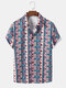 Kurzärmlige Hemden mit durchgehendem ethnischem geometrischem Druck für Herren - lila