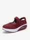 Cushioned Hook Loop Splicing Lightweight Platform Casual Shoes - Wine Red