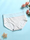 1Pcs Women Text Pinstripe Print Cotton Wide Waistband Comfy High Waist Panties - #02