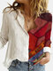 Ethnic Printed Long Sleeve Lapel Collar Patchwork Blouse For Women - Red