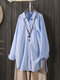 Vintage Lapel Button Cotton Plus Size Shirt - Blue