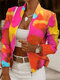 Tribal Pattern Stripe Tie Dye Zip Front Long Sleeve Jacket - Rose