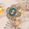 Vintage Geometric Large Flower Disc Bracelet Watch Personality Rhinestone Quartz WristWatch - Blue