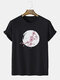 Mens Cherry Blossoms Floral Pattern Crew Neck Short Sleeve Street T-Shirt - Black