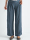 Solid Color Pocket Pleated Wide Leg Pants For Women - Blue