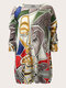 Suéter suelto con cuello redondo y estampado de ilustración de arte de talla grande vendimia - Blanco