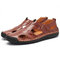 Large Size Men Classic Hand Stitching Outdoor Comfy Soft Leather Sandals - Red Brown