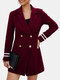 Chic Double-breasted Turn-down Collar Long Sleeve Woolen Coat - Wine Red