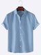 Mens Striped Print Solid Color Casual Loose Short Sleeve Shirts - Blue