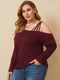 Solid Color Off Shoulder Long Sleeve Plus Size Blouse for Women - Wine Red