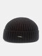 Unisex Knitted Solid Color Letter Label Dome All-match Brimless Beanie Landlord Cap Skull Cap - Black