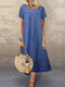Solid Color Irregular Short Sleeve Plus Size Dress - Blue