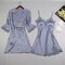 With Chest Pad Sex Embarrassed Pajamas Women's New Long-sleeved Ice Silk Two-piece Set Of Backless Can Be Worn Outside Sling Robe Suit - Blue Gray