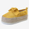 Plus Size Women Casual Butterfly Knot Straw Platform Loafers - Yellow