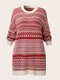 Plus Size Ethnic Pattern O-neck Long Sleeve Sweater - Red