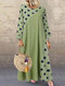 水玉パッチワークコットンプラスサイズマキシ春ドレス - 緑