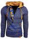 Mens Letter V-Neck Zip Knit Pullover Casual Drawstring Hooded Sweaters - Blue
