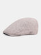 Men Cotton Linen Pinstripe Pattern Casual Retro Forward Hat Beret Flat Hat - Light Gray