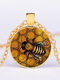 Vintage Honeycomb Bee Women Necklace Alloy Glass Printed Pendant Necklace - Gold