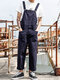 Mens Solid Button Design Casual Cargo Overall With Pocket - Navy