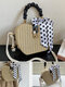 Women Straw Fashion Weave Silk Scarf Crossbody Bag Brief Handbag - Black