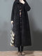 Corduroy Solid Color Pocket Button Loose Casual Coat For Women - Black