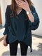 Women's Blouse Solid Color Stand Collar Ruching Asymmetrical Top - Green