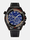 Vintage Men Watch Three-dimensional Dial Leather Band Waterproof Quartz Watch - #1 Blue Dial Black Band