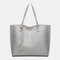 Women PU Leather Lychee Pattern Large Capacity Casual Tassel Solid Tote Shoulder Bag Handbag - Silver