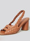 Women Casual Braided Open Toe Slip On Chunky High Heel Sandals - Brown