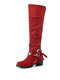 Women Retro Suede Metal Buckle Block Heel Side Zipper Knee Boots - Red