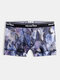Men Net Sexy Yarn Boxer Briefs Floral Rose Print Transparent Breathable Underwear - Gray