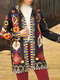 Jaquetas femininas de fitas com estampa étnica de veludo cotelê manga longa - Preto
