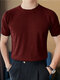 T-shirt casual da uomo con girocollo testurizzato Collo - Vino rosso