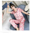 Strawberry Printed Short-sleeved Simulation Silk Thin Pajamas Two-piece Suit  - Pink